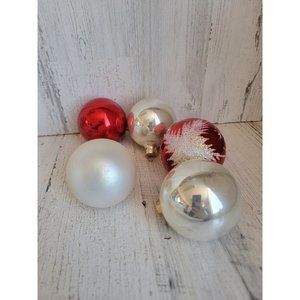 Vinatge silver red ball blown glass ornament‎ Xmas set glitter